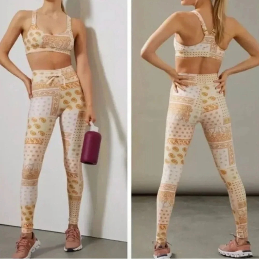 The upside paisley pink tan leggings size 8 anthropologie Carmen bandana scarf
